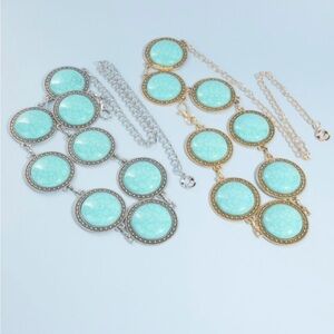 Western Concho Adjustable Chain Belt w Faux Turquoise in Silver OR Gold